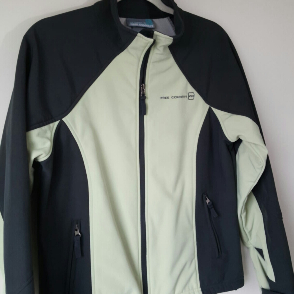 FREE COUNTRY Light Green/Dark Gray Zip Up …